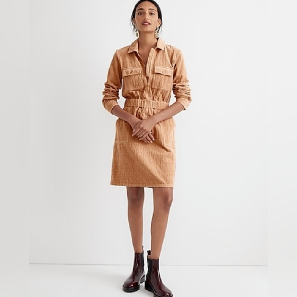 J. Crew Zip Front Corduroy Dress Size 20 Cinched Waist Pockets Utility Preppy